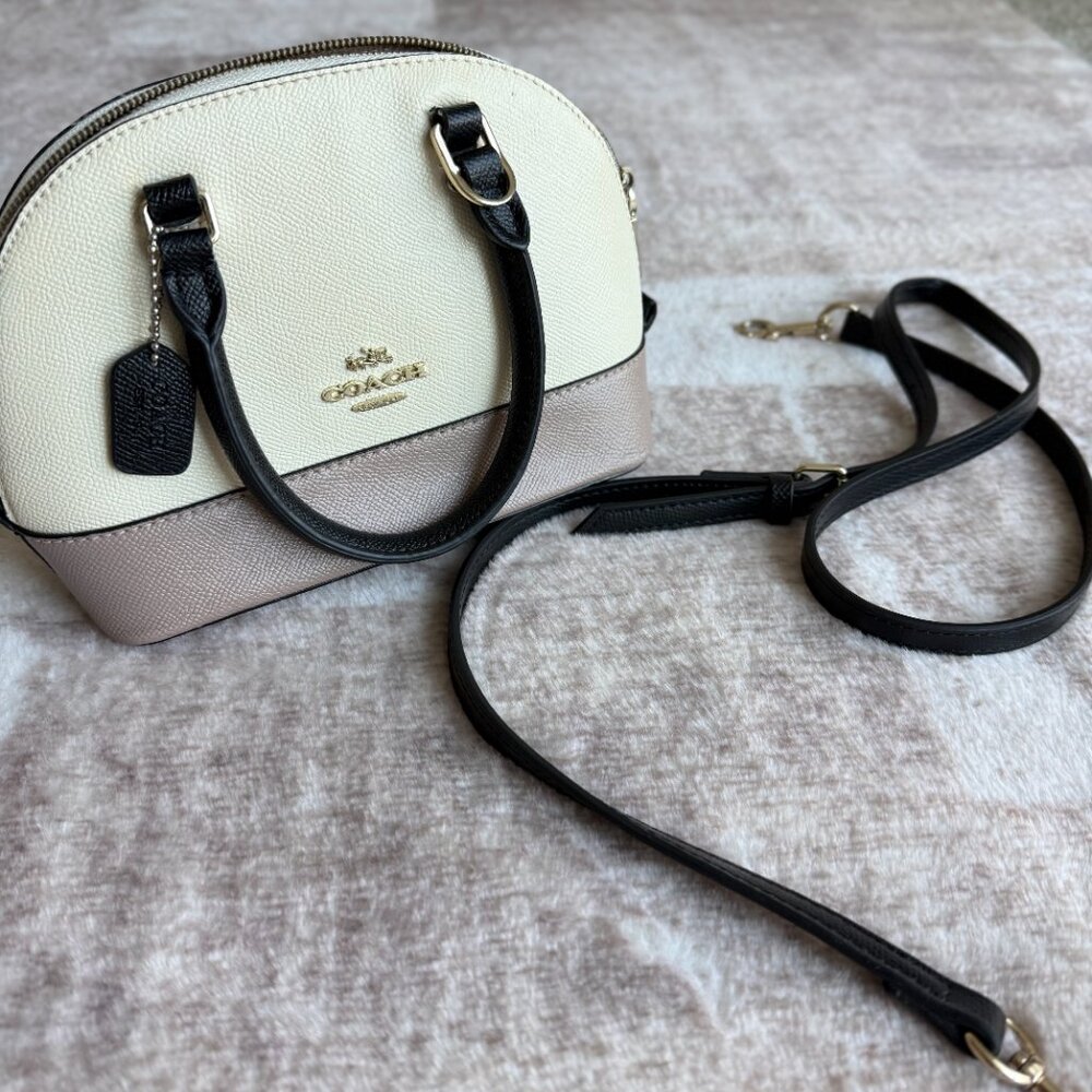 Coach Mini Sierra Satchel Colorblock Crossbody Bag Leather Cream Taupe Black - Picture 13 of 13